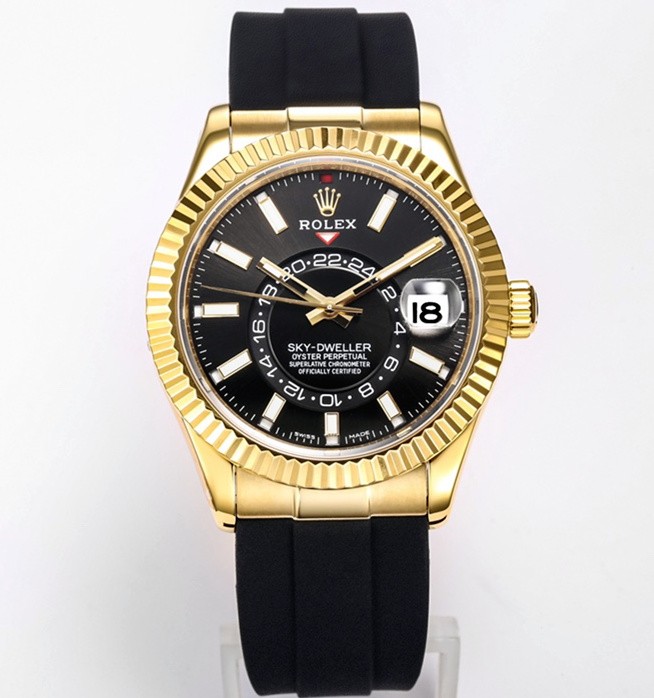 Rolex Sky-Dweller Replica Swiss Watch 326238-0009 Black Rubber (High End)