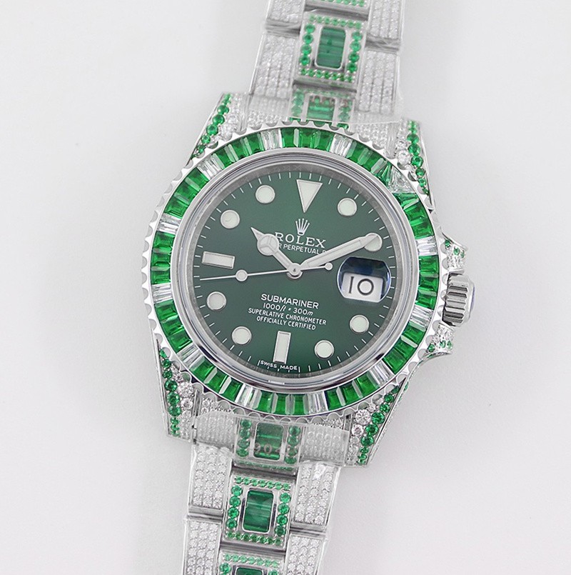 Rolex Submariner Replica Swiss Watch All Diamonds Green Dial (High End)