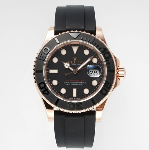 Rolex Yacht-Master Rose Gold Watch 126655-0002 Black Dial Rubber Strap (High End)