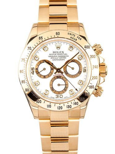 Rolex Cosmograph Daytona 18K Gold White dial Diamond time markers Automatic Replica Watch 